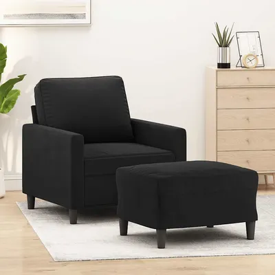 vidaXL Fotoliu canapea cu taburet, negru, 60 cm, catifea