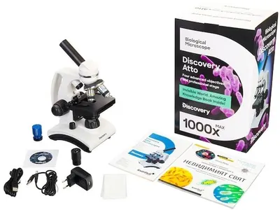 Microscop digital Levenhuk - Discovery Atto Polar, cu carte, alb