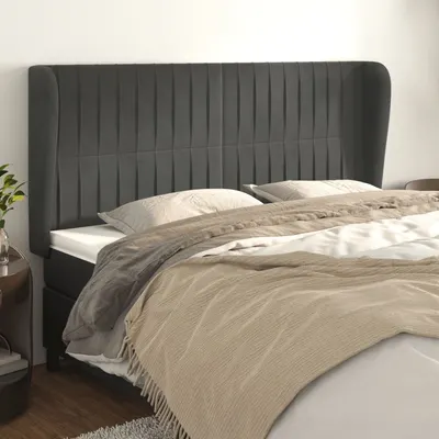vidaXL Tăblie de pat cu aripioare gri închis 163x23x118/128 cm catifea