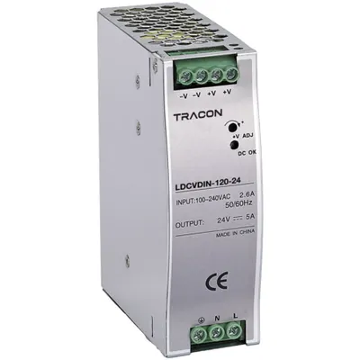 Alimentator cu montaj pe sina DIN, cu iesire de CC reglabila 100-240VAC,2,6A/DC24V,5A/120W