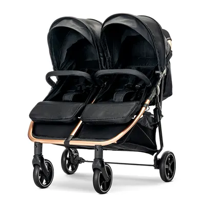 Carucior pentru gemeni Lorelli Duo Black, cadru din aluminiu, spatar reglabil pozitii multiple, geanta pentru mama inclusa