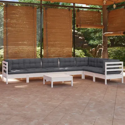 Gossi set mobilier de gradina cu perne, 8 piese, alb, lemn masiv pin