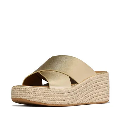 FITFLOP FitFlop Platfforms Espadrille Leather Wedge Cross Slides PLATINO 39