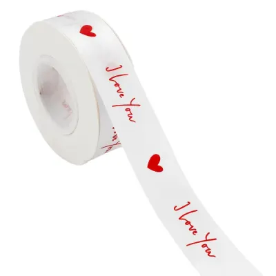 Bandă textilă cu mesaj "I love you" (set 8 role) - Alb