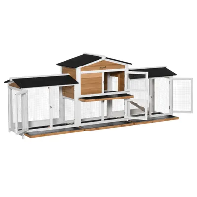 PawHut Tarc pentru Animale Mici cu Spatiu de Joaca Inclusiv Rampa Acoperis din Asfalt Brad Negru + Alb + Natur | Aosom Romania