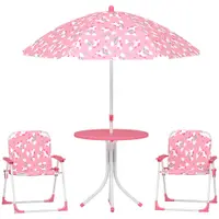 AIYAPLAY Masă de Picnic pentru Copii, Set Masă și Scaune cu 2 Scaune Pliabile și Umbrelă Detasabilă, Temă Junglă, Mobilier de Exterior pentru Grădină, Patio, Roz | Aosom Romania