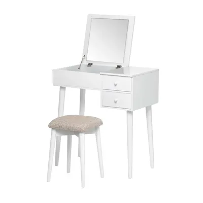 Masă de toaletă cu oglindă, 2 sertare și cutie de bijuterii Bonami Essentials Beauty, alb