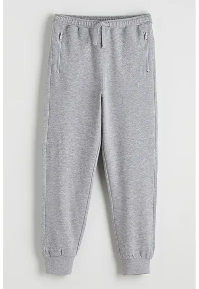 Pantaloni de trening din amestec de bumbac cu buzunare laterale - Gri deschis
