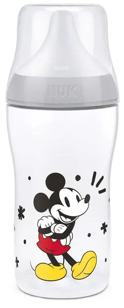 Sticlă pentru bebeluși Nuk Perfect Match - Temperature Control, 260 ml, PP, 3+ luni, Mickey, gri