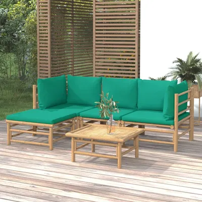 Gossi set mobilier de gradina cu perne verzi, 5 piese, bambus