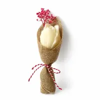 Mărțișor parfumat „Lalea” din ceară de soia – odorizant dulap & wax melts, buchețel iută - Alb