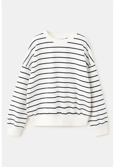 Bluza de trening de bumbac cu dungi - Negru stins/Alb murdar/Roz prafuit