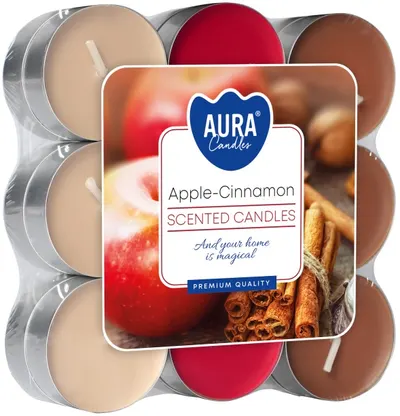 Lumânări parfumate de ceai Bispol Aura - Apple-Cinnamon, 18 bucăți