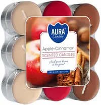 Lumânări parfumate de ceai Bispol Aura - Apple-Cinnamon, 18 bucăți