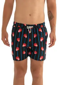 Pantaloni scurti de baie cu model si snur - Negru/Albastru royal/Rosu stins/Rosu vermillion