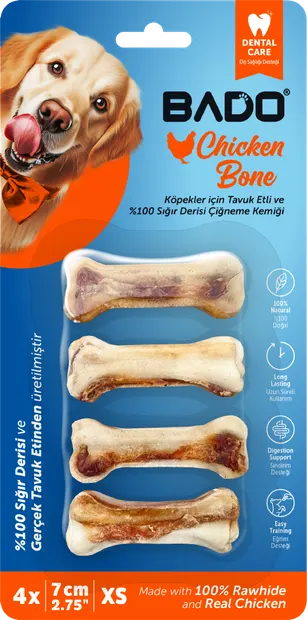 Recompense câini, Bado, os piele presată vită & pui, 4 buc Engros