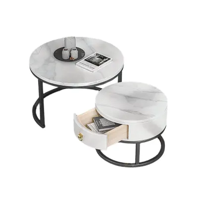 Masă de cafea nesting formată din 2 elemente – Design elegant din MDF și metal, soluție practică pentru economisirea spațiului