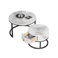 Masă de cafea nesting formată din 2 elemente &ndash; Design elegant din MDF și metal, soluție practică pentru economisirea spațiului