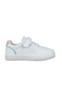 Pantofi sport de piele ecologica cu bareta velcro - Alb/Roz somon