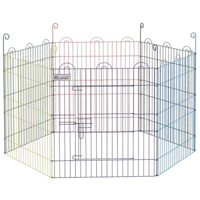Gard pentru Caini cu 6 Panouri cu Inchidere cu Zavor, Gard pentru Caini Talie Medie din Metal, Ø120x60 cm, Multicolor PawHut | Aosom Romania