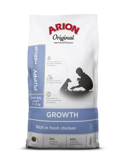 ARION Original Growth Puppy Medium Chicken Rice 12 kg pui si orez, hrana uscata caini juniori