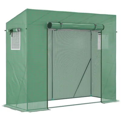 Outsunny Sera de gradina din PE si otel cu 4 carlige, 2 ferestre laterale si copertina superioara ranforsata, 200x77x148-169 cm | Aosom Romania