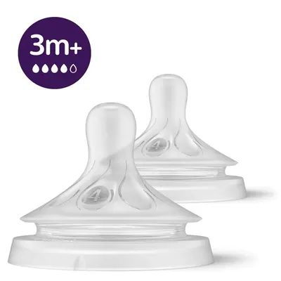 Set 2 tetine din silicon Avent Natural Response 3.0 3+ Debit 4