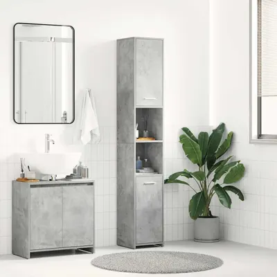 vidaXL Dulap de baie, gri beton, 30x30x183,5 cm, lemn prelucrat