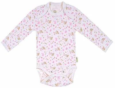 Body cu mânecă lungă Bio Baby - Bumbac organic, 80 cm, 12 luni, alb-roz