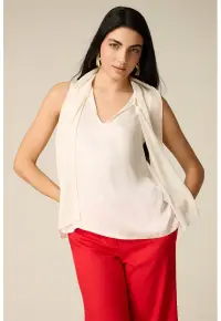 Bluza cu funda din panglici - Crem