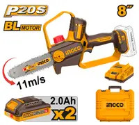 Fierastrau Electric de Mana 20V 20cm (8") Brushless INGCO CGSLI20882E, viteza lant 11 m/s, ungere automata, 2 acumulatori 2Ah + incarcator + cutie transport