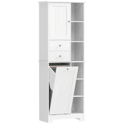 HOMCOM Dulap de baie înalt de 171 cm, dulap îngust cu coș de rufe extensibil, 2 sertare, Alb | Aosom Romania
