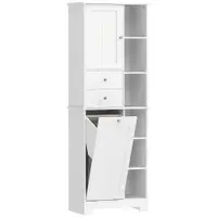 HOMCOM Dulap de baie înalt de 171 cm, dulap îngust cu coș de rufe extensibil, 2 sertare, Alb | Aosom Romania