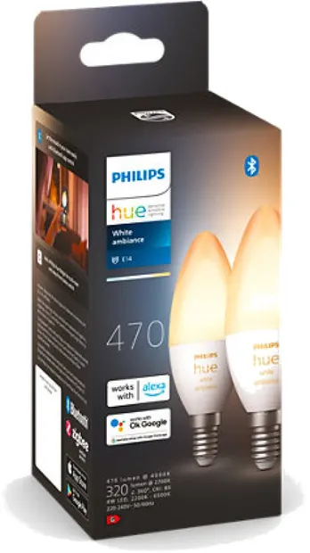 Becuri inteligente Philips - Hue, 5.2W, E14, B39, set de 2, dimmer