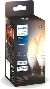 Becuri inteligente Philips - Hue, 5.2W, E14, B39, set de 2, dimmer