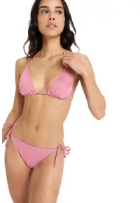 Costum de baie uni cu sutien triunghiular - Roz prafuit