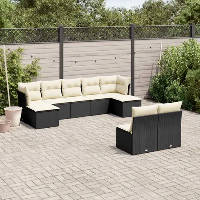 Gossi set mobilier de gradina cu perne, 9 piese, negru, poliratan