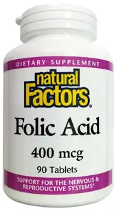 Folic Acid, 400 mcg, 90 tablete, Natural Factors