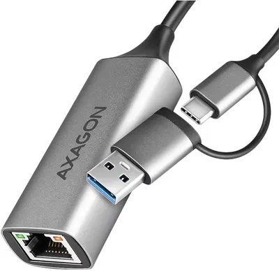 Adaptor de rețea AXAGON - ADE-TXCA, USB-C /A - RJ45, 1000Mbps, gri