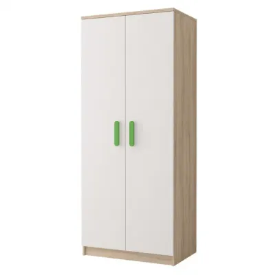 Dulap SMYK III - 06, 2 usi, corp sonoma, front, alb, verde, 80x50x193 cm