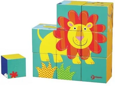 Puzzle din lemn cu cuburi Classic World - Animale