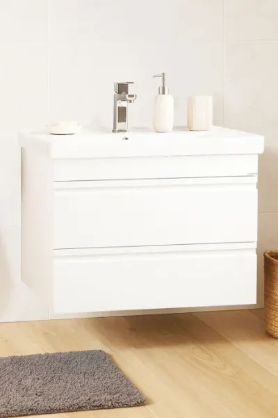 Set Baza front MDF si Lavoar seria 786, suspendata, cu sertare, montata, 70 cm, alb