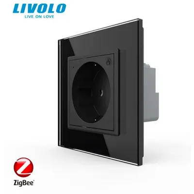 Priza simpla Schuko, inteligenta ZigBee, control aplicatie, cu rama sticla Negru
