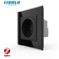 Priza simpla Schuko, inteligenta ZigBee, control aplicatie, cu rama sticla Negru