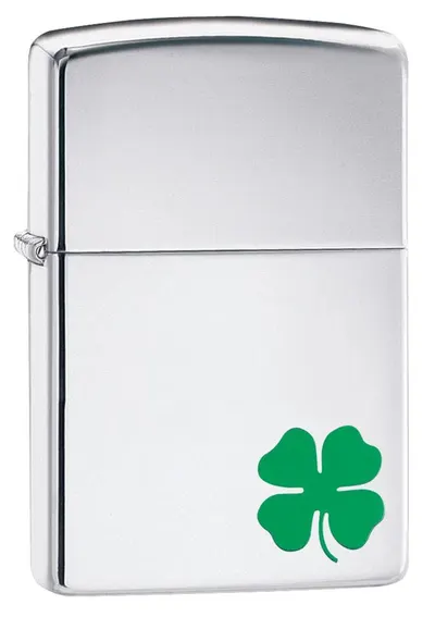 Bricheta Zippo Polish Chrome, trifoi cu patru foi