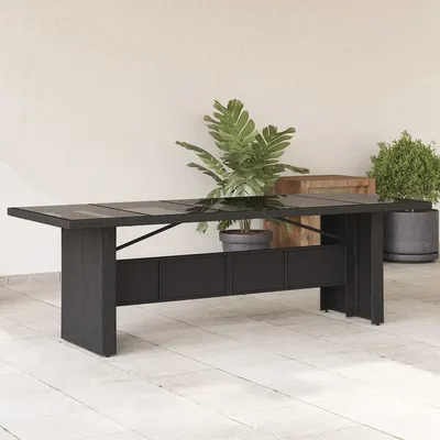 vidaXL Masă grădină cu blat din sticlă, negru, 240x90x75 cm, poliratan