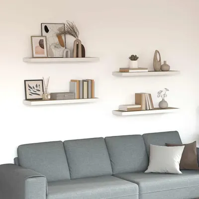 vidaXL Rafturi perete suspendate 4 buc. stejar/alb 80x23,5x3,8 cm, MDF