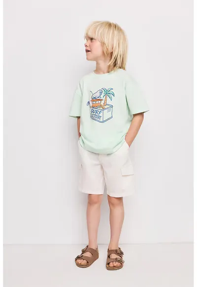 Tricou de bumbac cu imprimeu grafic si text - Verde pal