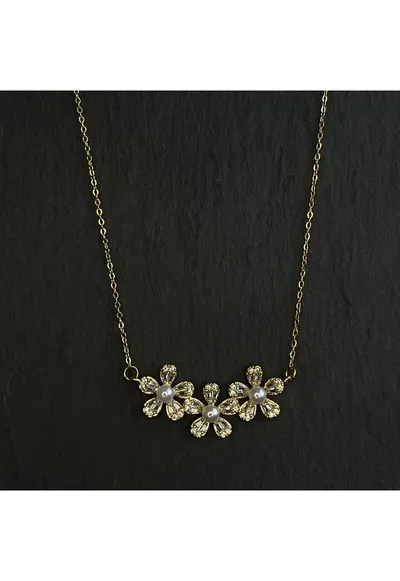 Colier Aur - Flori cu Perle - 100% autentic - 45cm
