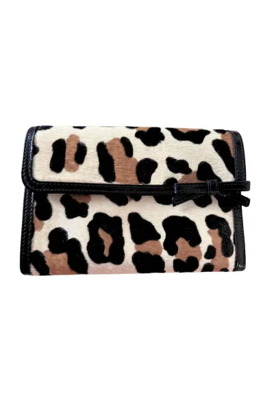 Portofel dama piele naturala - model vintage - animal print - maro - 15x11x2.5cm